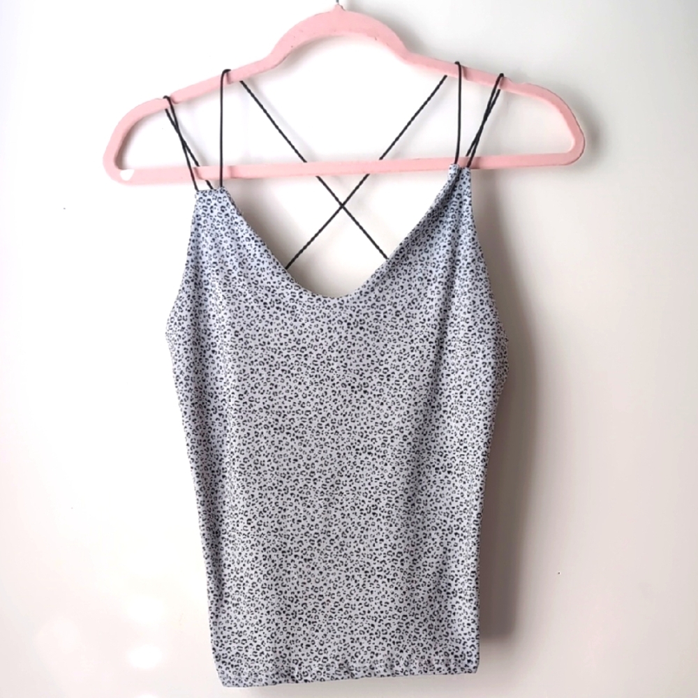 Gaze Leopard Print Strappy Stretch Cami Top Size Large New